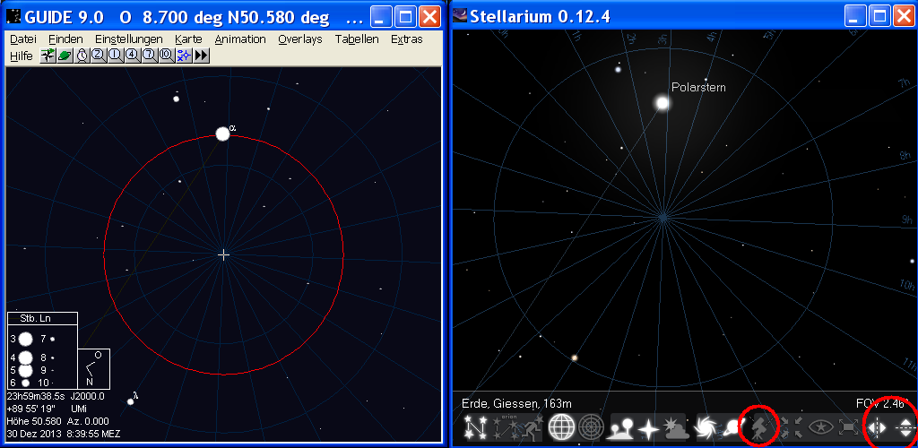 Der Polarstern in Guide oder Stellarium